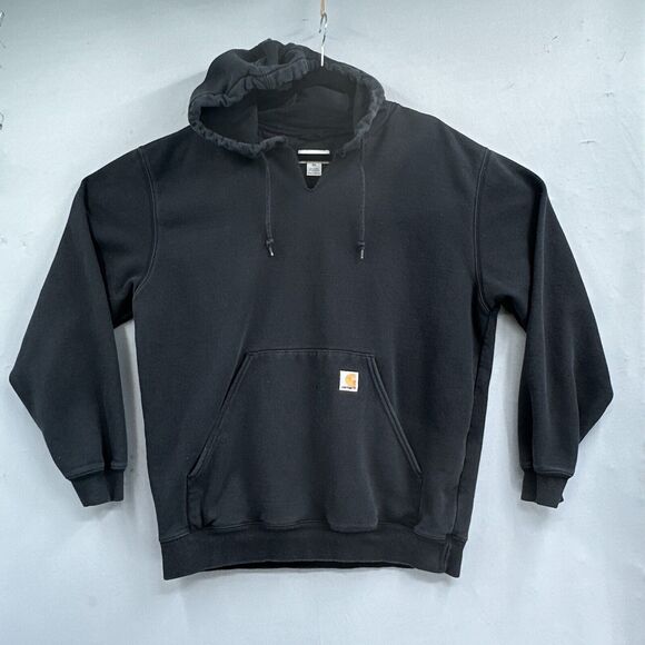 Carhartt Pullover Hoodie Men’s XL Black K184BLK Rugged Workwear Distressed Stain - Picture 1 of 14